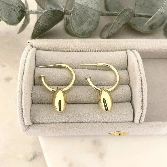 925 Sterling Silver Chunky Heart Hoop Earrings Dangle Heart Huggies - Picture 8 of 9